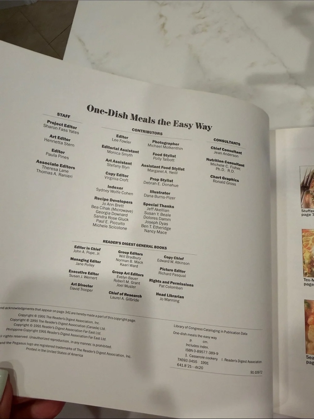 Reader's Digest One Dish Meals Made Easy Cookbook 1991 Hardcover